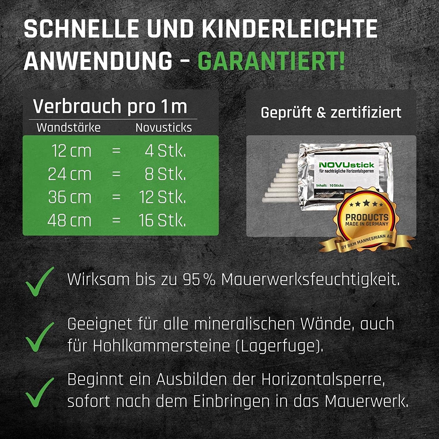 Novusticks Horizontalsperre für Mauerwerksfugen, Werbung, Plakat, Werbung, Plakat