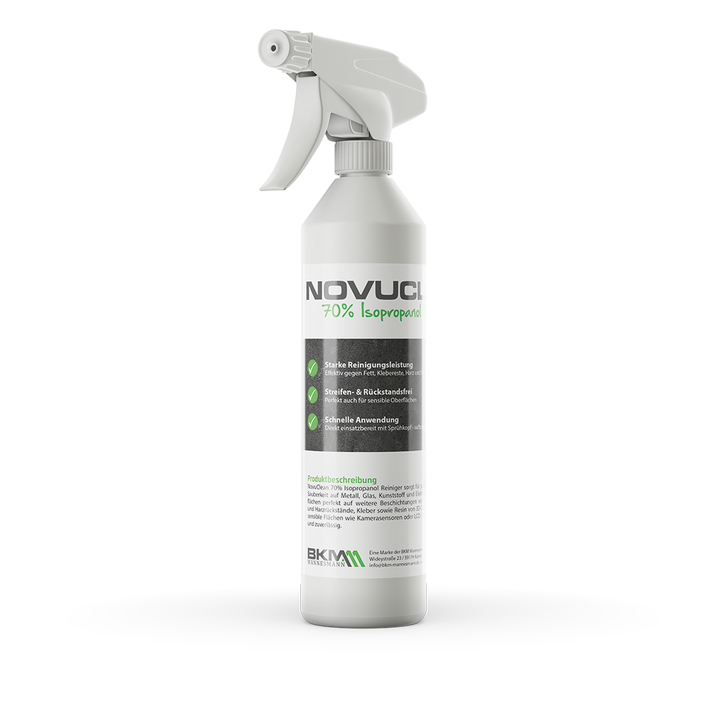 product_NovuClean_1-Flasche_Schatten_DE.png Reinigungs spray, Isopropanol, Sprayflasche, Klarer Reiniger, BOD