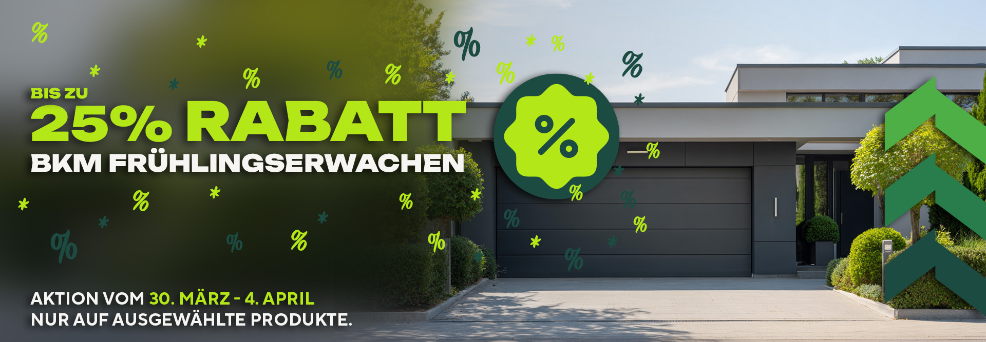 bkm fruehlingsaktion banner promotion, werbung, rabatt, haus, garage