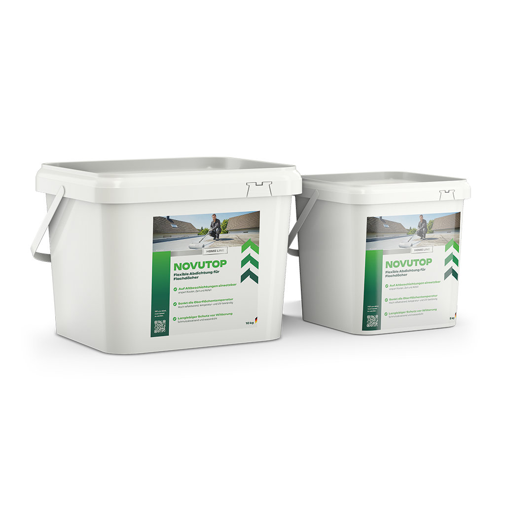 NovuTop - Flachdachabdichtung - Garagen und Carports, Eimer, Kübel, PVC, weiße Farbe, Abdeckmittel