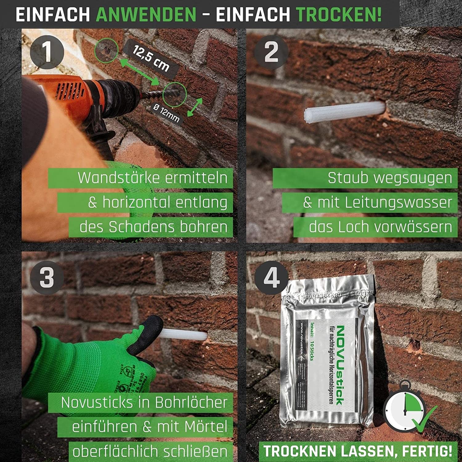 Novusticks Horizontalsperre für Mauerwerksfugen, Backstein, Werbung, Plakat, Backstein, Werbung, Plakat