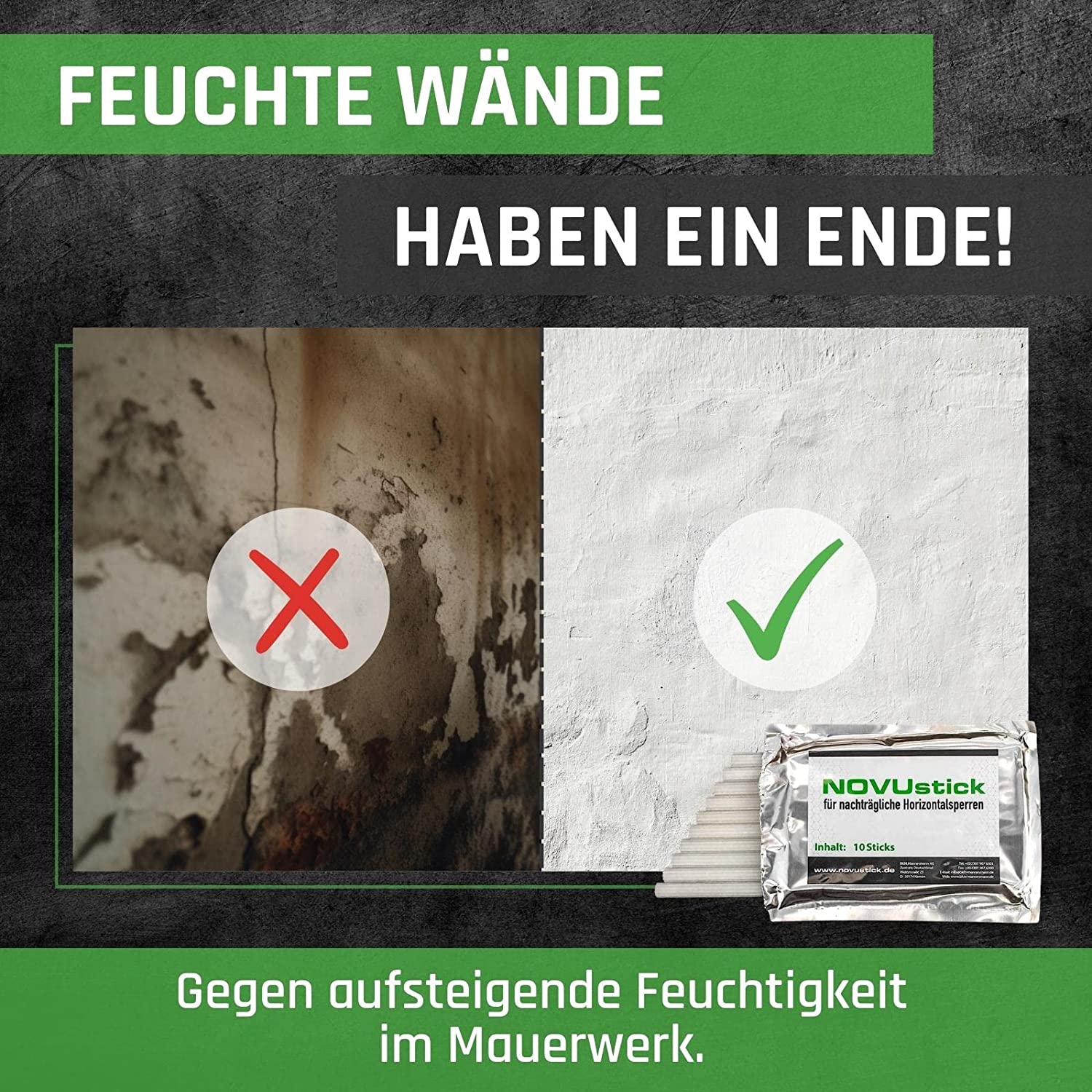 Novusticks Horizontalsperre für Mauerwerksfugen, Werbung, Plakat, Werbung, Plakat