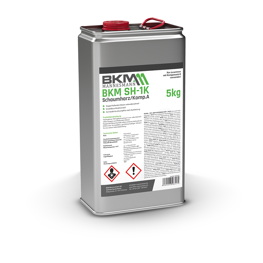 produkt_BKM_SH-1K_KompA_Schatten_DE.png Schmiermittel, Kunststoffbehälter, 5 kg, Schaumharz/Komp.A, GHS-Piktogramme